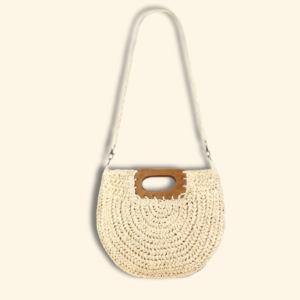 Handknotted Half Moon Small Wooden Handle Bag