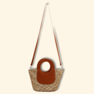 Braided Straw Small Leather Handle Bag