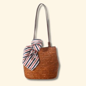 Braided Straw Medium Bucket Bag（Scarf not included）